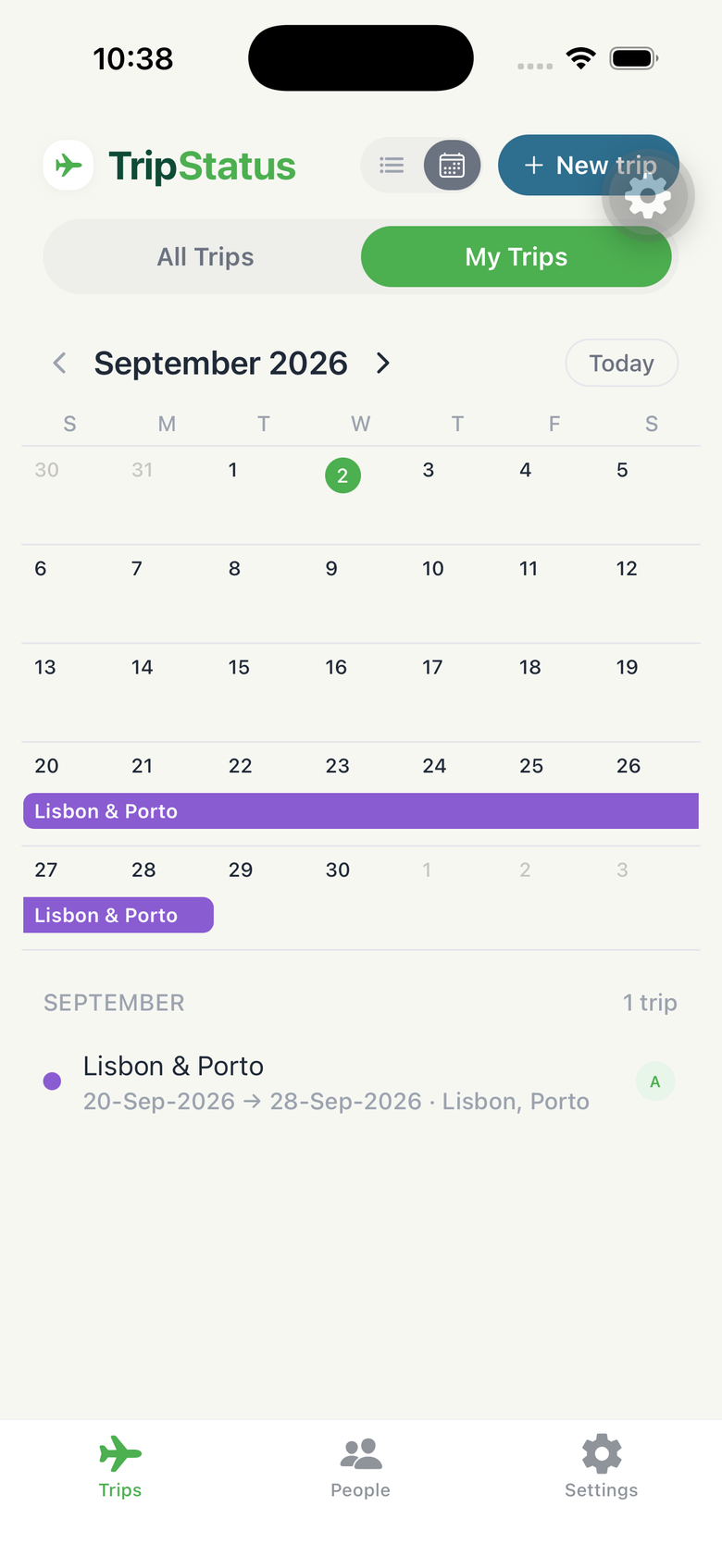 Month calendar with a trip ribbon